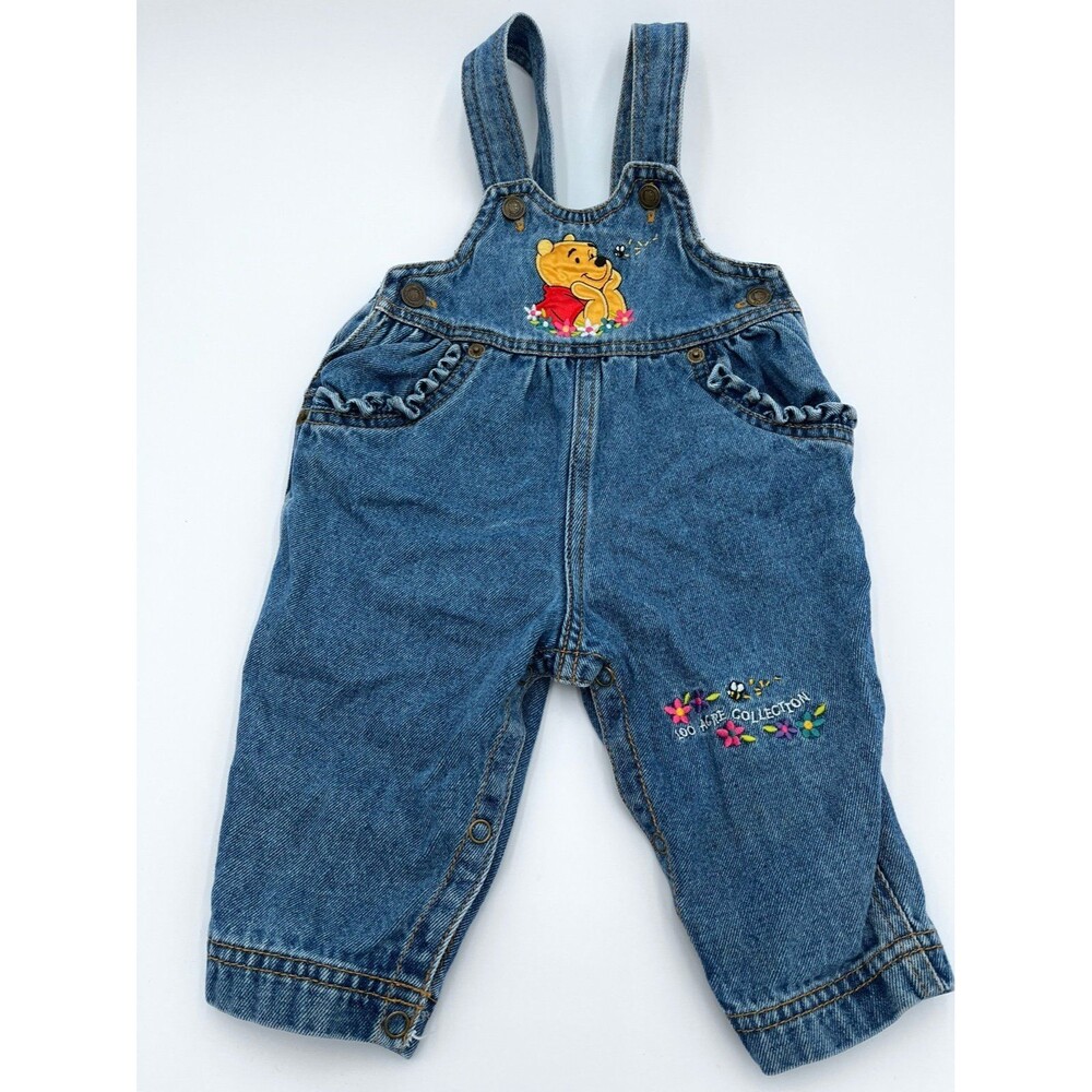 Vintage Disney Winnie The Pooh Denim Overalls 100 Acre Collection 6-9 Months